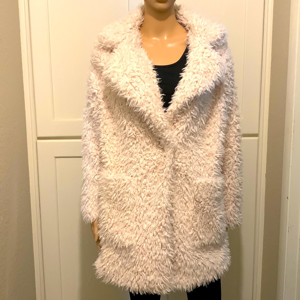Zara White shaggy pea coat